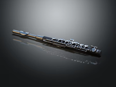Professional Musical Instrument Flute With Metal Body And Reflection Surface 3d model