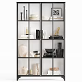 Modern Minimalist Shelving Unit With Decorative Vases Books Plates And Grid Design