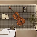 Modern Study Room Interior With Illuminated Shelves Desk Chair And Violin Decor