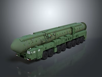 Green Military Missile Transport Vehicle With Heavy Duty Wheels And Launcher 3d model