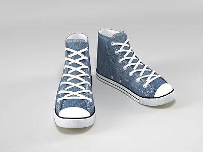 Blue Canvas High Top Shoes With White Laces White Soles And Classic Design 3d model