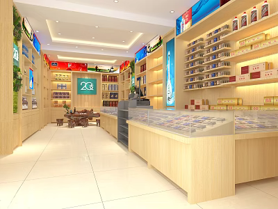 Bright Tobacco And Alcohol Store Interior With Organized Shelves And Glass Display Counters 3d model