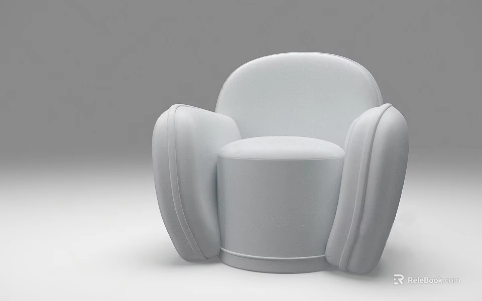 Stylish Modern White Single Sofa with Round Armrest and Minimalist Design 3d model