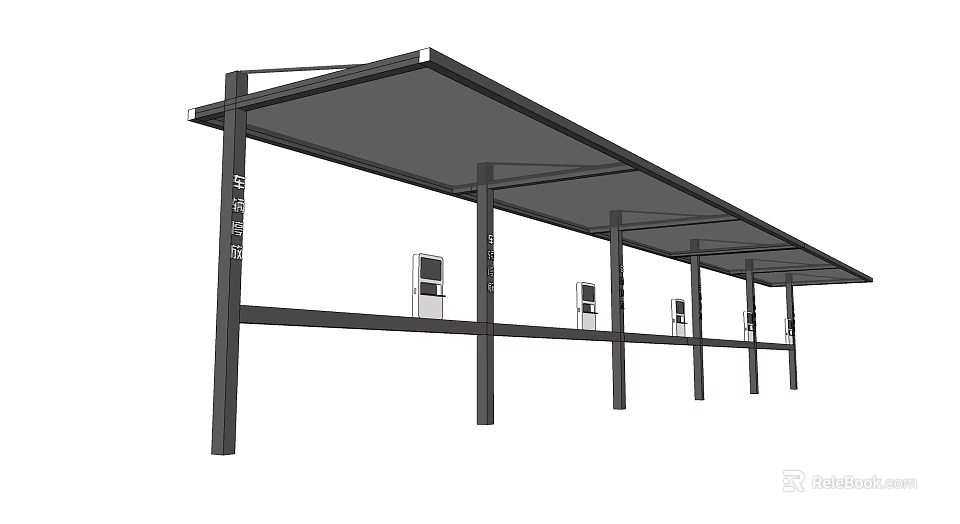 Covered Metal Frame Carport Structure With Multiple Electric Vehicle Charging Stations 3d model 