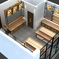 Modern Specialty Store Interior With Display Shelves Wooden Counters And Product Posters