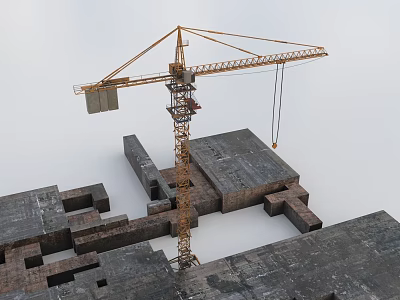 Large Tower Crane Operating At Construction Site With Building Structures 3d model