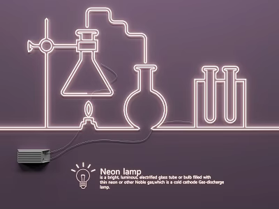 Modern Science Inspired Neon Lamp Combination With Glass Lab Flask And Test Tubes 3d model