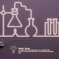 Modern Science Inspired Neon Lamp Combination With Glass Lab Flask And Test Tubes