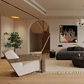 Elegant Modern Living Dining Room Interior With Sofa Chandelier Rug And Wooden Wall