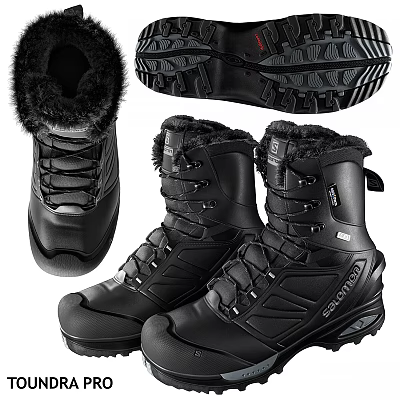 Black Winter Boots With Faux Fur Collar Lace Up Design Non Slip Sole 3d model