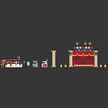 Cartoon Scene Built with Toy Bricks Featuring Stage Audience Seats Speakers and Colorful Small Characters