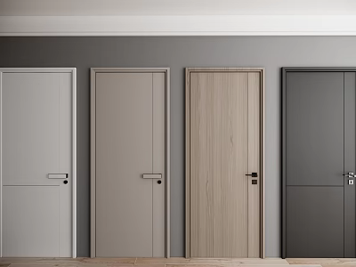 Modern Interior Hinged Doors With White Light Gray Wood Grain And Dark Gray Designs 3d model