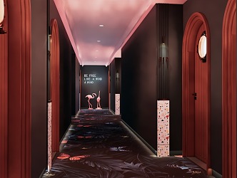 New Chinese Hotel Corridor Aisle Elevator Hall 3d model