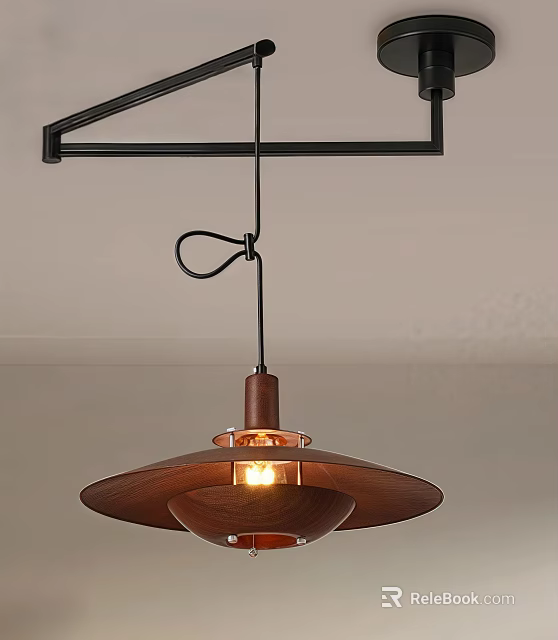 Modern Wooden Pendant Light With Metal Frame And Warm Glow For Interior Living Space 3d model 