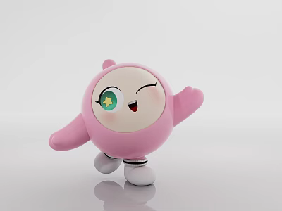 Pink Cartoon Mascot With Big Green Star Eye Smiling Round Shape Design 3d model