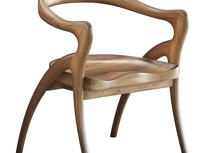 Elegant Modern Wooden Dining Chair With Curved Armrest Comfortable Seat And Legs 3d model