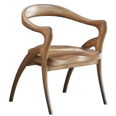 Elegant Modern Wooden Dining Chair With Curved Armrest Comfortable Seat And Legs 3d model