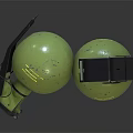 Green Spherical Objects With Metal Components And Yellow Markings On Dark Surface 3d model