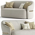 Soft Light Beige Fabric Double Sofa With Decorative Pillows And Modern Rounded Armrests 3d model