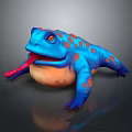 Blue Toad With Orange Spots Plump Body And Long Red Tongue Sticking Out