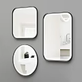 Stylish Black Framed Mirrors In Different Shapes On Grey Bathroom Wall With Sink Reflection