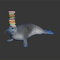 Adorable Gray Seal Balancing Stack of Cookies on Head Against Dark Background
