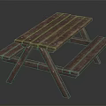 Wooden Outdoor Picnic Table Furniture With Attached Benches And Natural Design