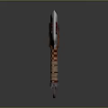 Fantasy Axe Weapon With Red And White Blades Wooden Checkered Handle Design