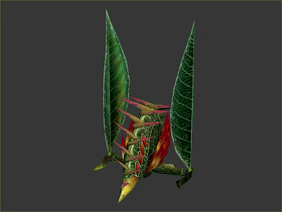 Cartoon Scene Featuring a Fantasy Creature with Green Leaf Wings and Red Yellow Patterns 3d model
