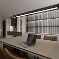 Modern Home Store Showcasing Open Space Dining Table Cabinetry Pendant Light And Wooden Flooring
