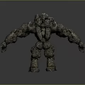 Stone Golem Game Movie Character With Detailed Rocky Humanoid Body Structure