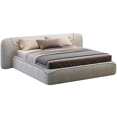 Modern Upholstered Double Bed with Soft Pillows and Neutral Tones Bedding 3d model