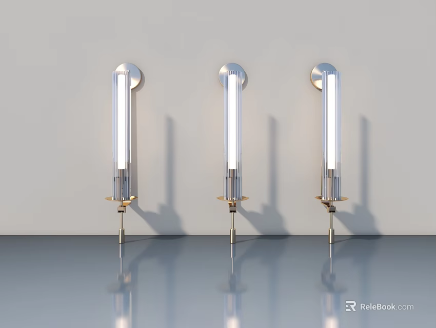 Modern Three Wall Lights With Metal Brackets And Glass Shades On White Wall 3d model 