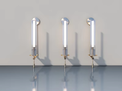 Modern Three Wall Lights With Metal Brackets And Glass Shades On White Wall 3d model