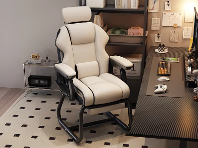 White Leather Office Chair With Black Stitching For Modern Home Office Workspace 3d model