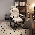 White Leather Office Chair With Black Stitching For Modern Home Office Workspace