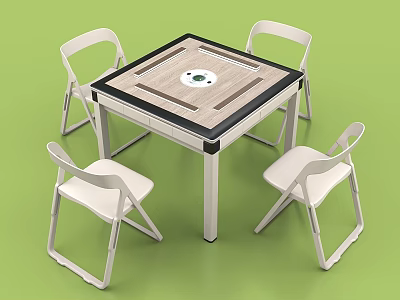 Square Wooden Table With Four White Chairs And Circular Center Pattern Simple Design 3d model