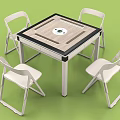 Square Wooden Table With Four White Chairs And Circular Center Pattern Simple Design 3d model