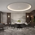 Elegant Private Dining Room Interior With Round Table Circular Light Green Plant And Landscape Wall 3d model