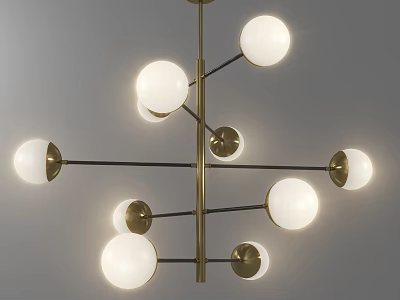 Modern Brass Chandelier with Illuminated Spherical Bulbs and Metal Frame 3d model