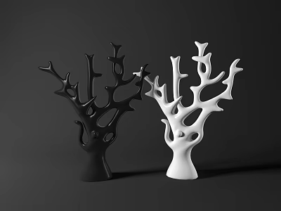Black and White Ceramic Branch Like Decorative Ornament Set for Home 3d model