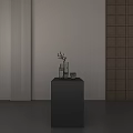 Glass Vases With Olive Branch In Various Shapes On Gray Pedestal