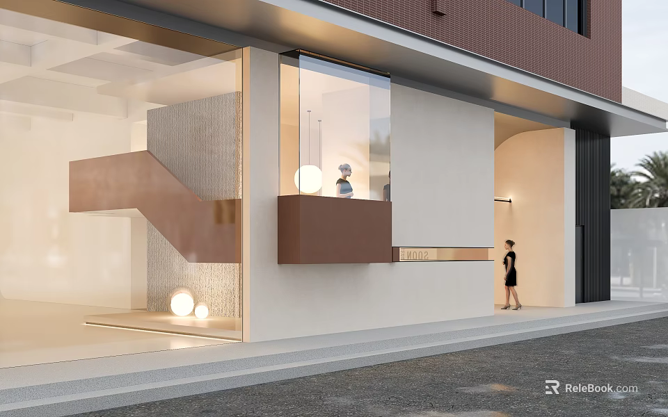 Modern Storefront Design With Glass Facade Entrance And Elegant Lighting Architectural Details 3d model 
