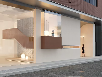 Modern Storefront Design With Glass Facade Entrance And Elegant Lighting Architectural Details 3d model