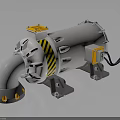 Industrial Equipment Featuring Cylindrical Body Yellow Top Warning Stripes Curved Pipe And Metal Brackets