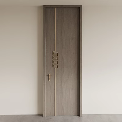 Modern Wooden Swing Door With Brass Decorative Strip And Simple Handle Design 3d model