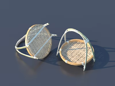 Round Rattan Woven Household Items With Wooden Frame For Daily Storage 3d model
