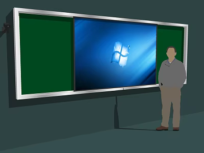 Large Wall Mounted Display Featuring Windows Logo And Green Side Panels 3d model