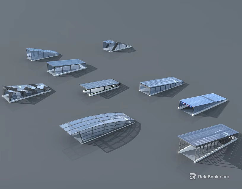 Modern Glass Roof Structure Models With Various Designs And Shapes 3d model 