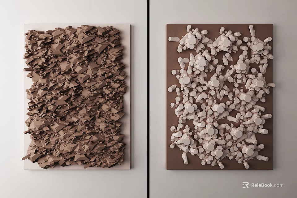 Modern Dark Brown and White Irregular Textured Wall Decor with Square Base 3d model